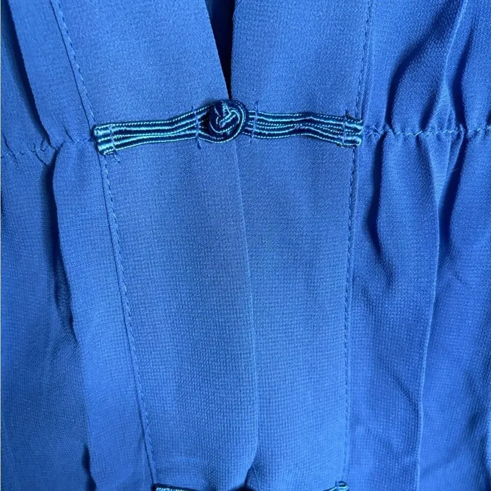 Adome Dark Blue Short Sleeve Sheer Kimono Robe Fabric Buttoned Front Large